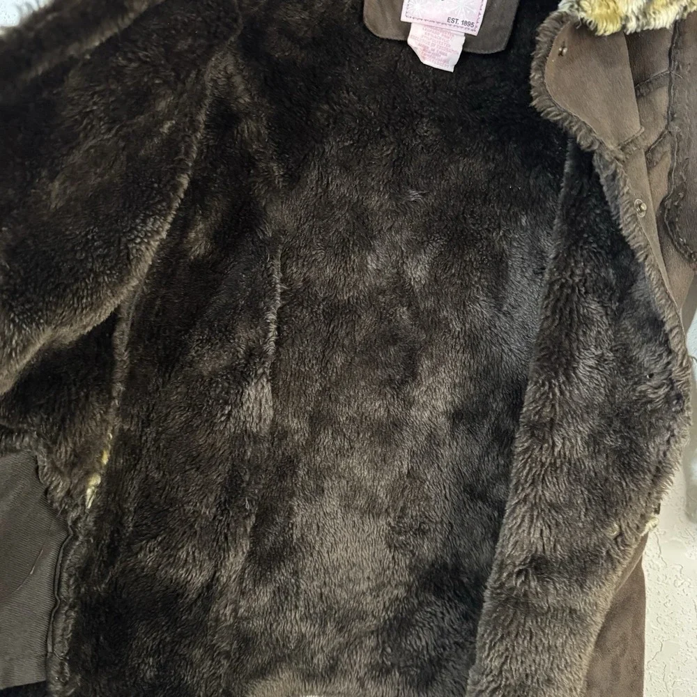 Oshkosh Bgosh Girls Coat 5/6 Faux Fur Leopard‎ Brown Hooded Pockets